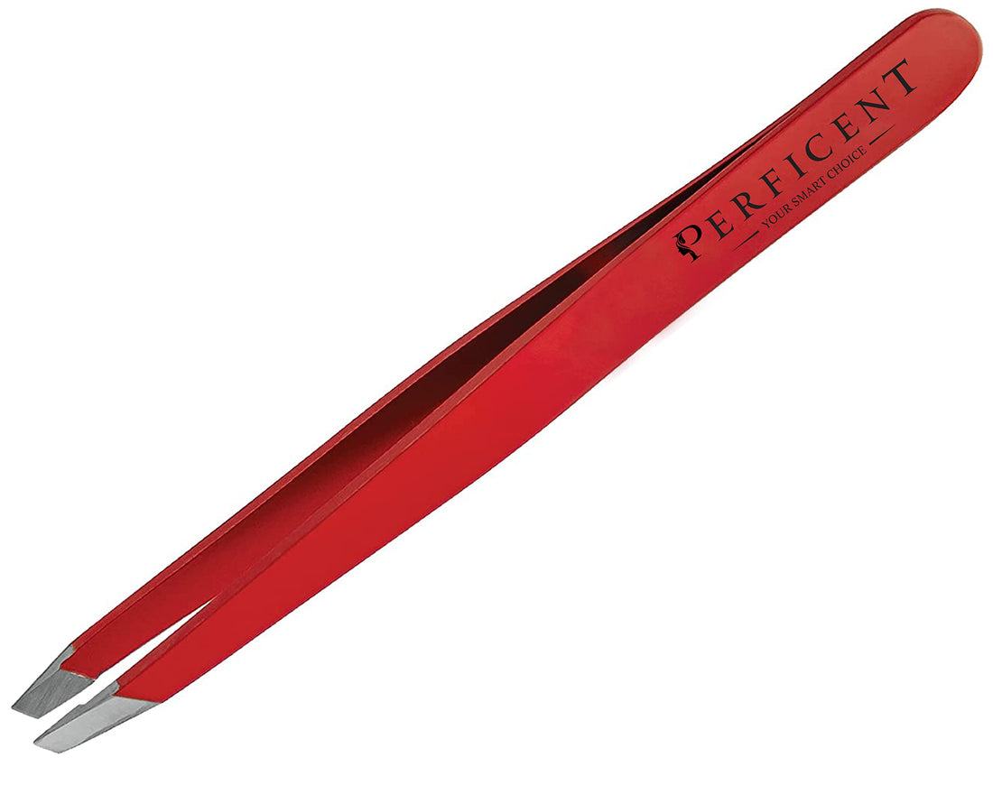 Professional Tweezers for Facial Hair Women and Men Eyebrow Tweezers Stainless Steel - Precision Tweezers Slanted & Pointed Eyebrow Tweezers Women for Ingrown Hair (red)