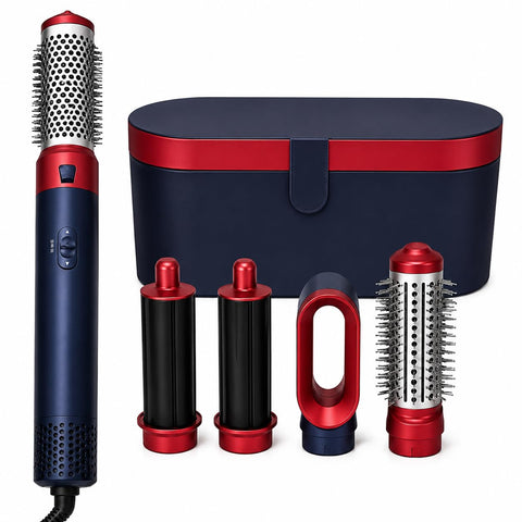 Hot Air Brush 5 in 1 Hair Dryer Brush, Hair Styler and Volumizer with Multi Attachments for Drying, Curling, Smoothing and Everyday Styling (Blue)