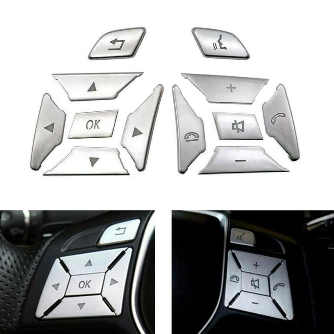 Priprilod Steering Wheel Button Silver Trim Cover Compatible with Mercedes Benz W204 C 2012 2013 2014 2015 2016