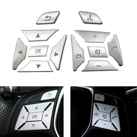 Priprilod Steering Wheel Button Silver Trim Cover Compatible with Mercedes Benz W204 C 2012 2013 2014 2015 2016