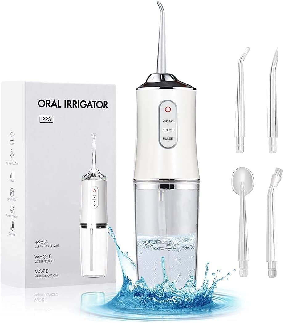 Upgraded Water Flosser,USB Rechargeable 3 Modes,Waterproof and 6 Dental Jet Nozzles,Professional Cordless Dental Oral Irrigator,Braces Cleanner,220Ml Cleanable Water Tank,for Home and Travel (White)