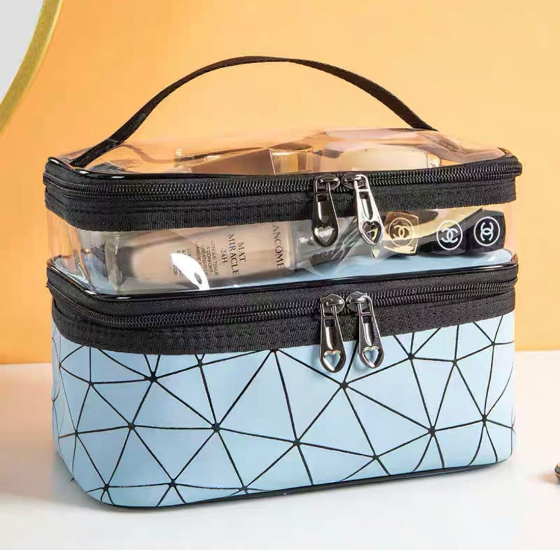 Waterproof Cosmetic Bag Organizer for Women PU Makeup Organizer Bags Travel Toiletry Storage Bag Box Cosmetic Makeup Bags (Blue)