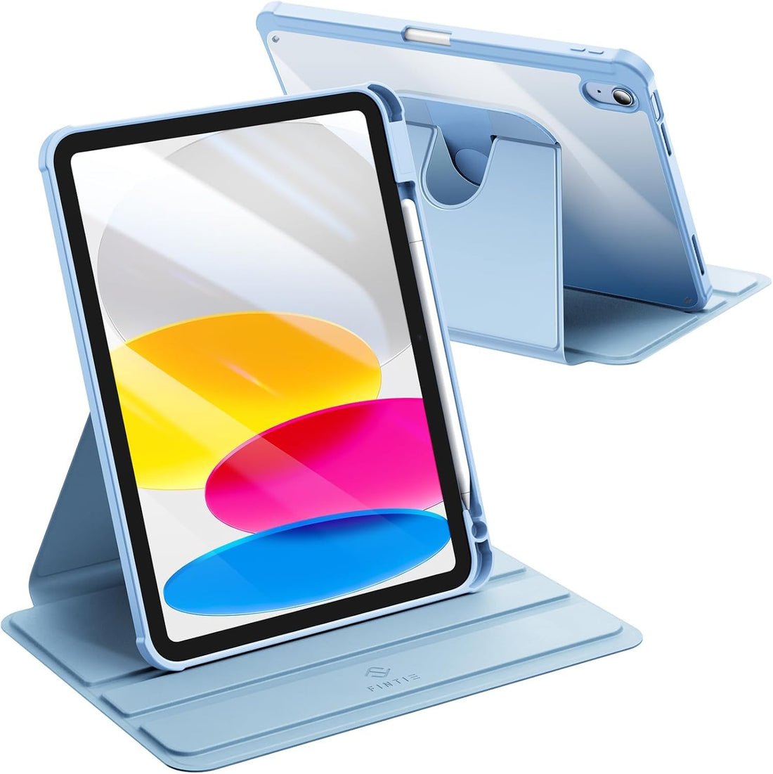 Fekra Rotating Case for iPad (A16) 11th/10th Generation 2025/2022 with Pencil Holder - 360 Degree Rotating Protective Case with Transparent Acrylic Back Shockproof Frame Auto Wake/Sleep (F-Sky Blue)