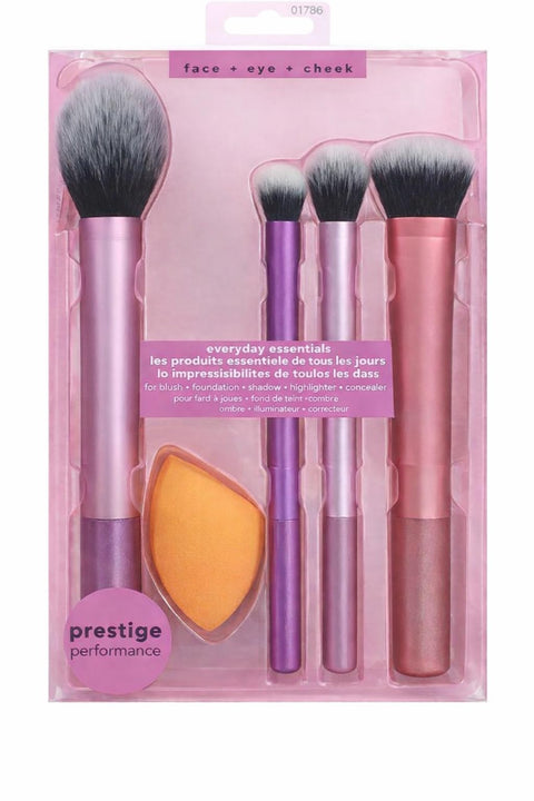 5 Piece Makeup Brush and Sponge Set for Face Eye and Cheek, Soft Cosmetic Brushes with Blending Sponge for Foundation Blush Contour Highlight Concealer Everyday Use Kit