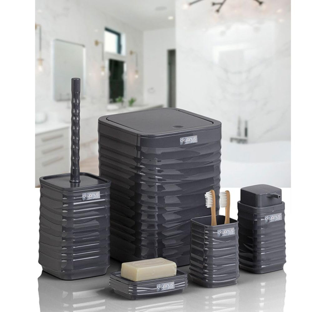 Okianus Bathroom Set of 5 Pieces - Grey Luna Square, OKY-440-A-Assorted Colors