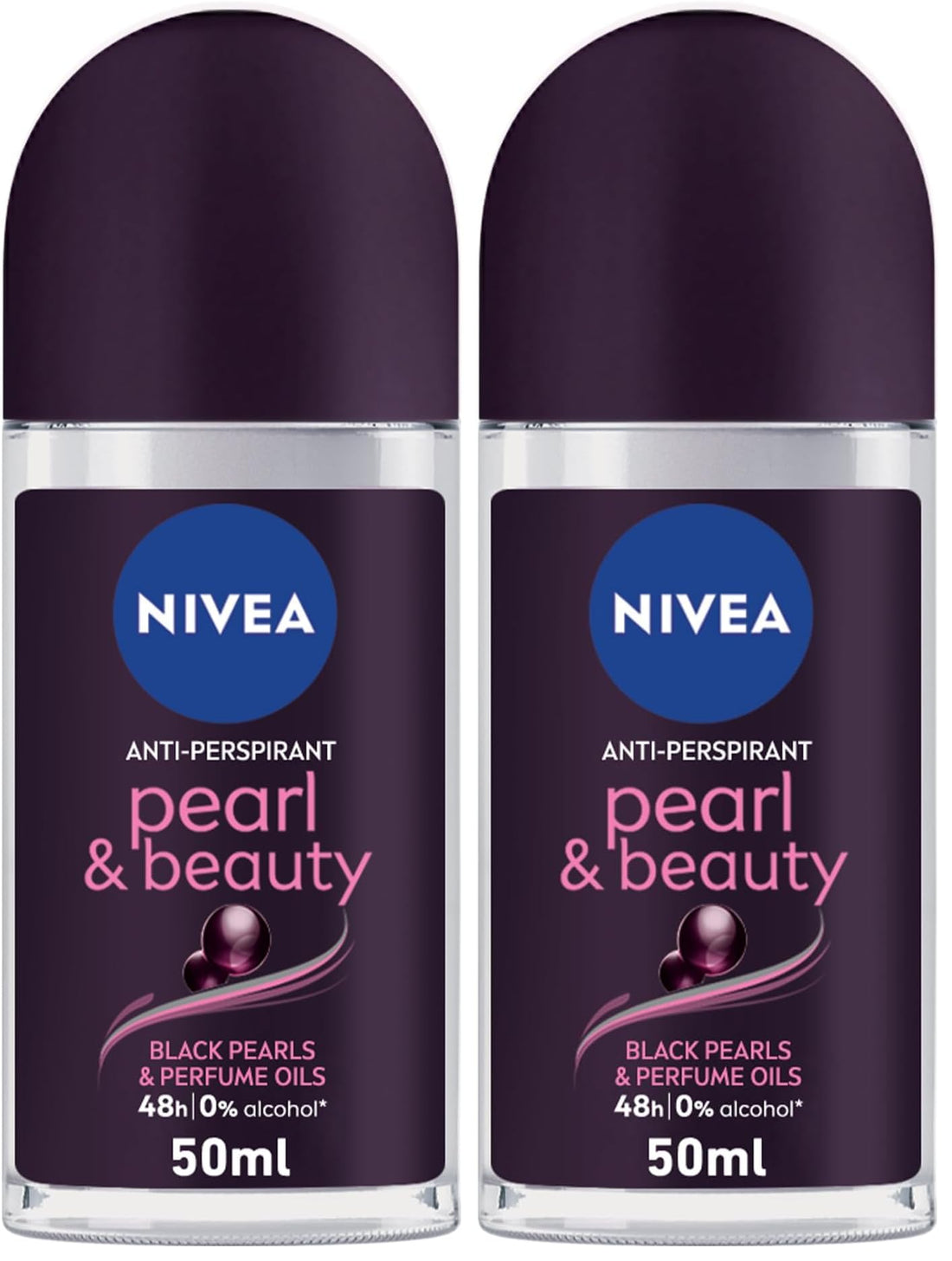 NIVEA Pearl & Beauty, Antiperspirant for Women, Black Pearl & Perfume Oils, Roll-on, 50ml (Pack of 2)