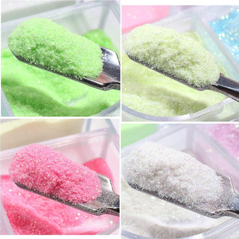 Nail Powder Glitter Kit,6 Colors Nail Art Supplies 3D Sparkly Fluorescent Pigments Acrylic Nails Powder Dust Mermaid Shinning Glitters Design Manicure Tips Nails Decorations