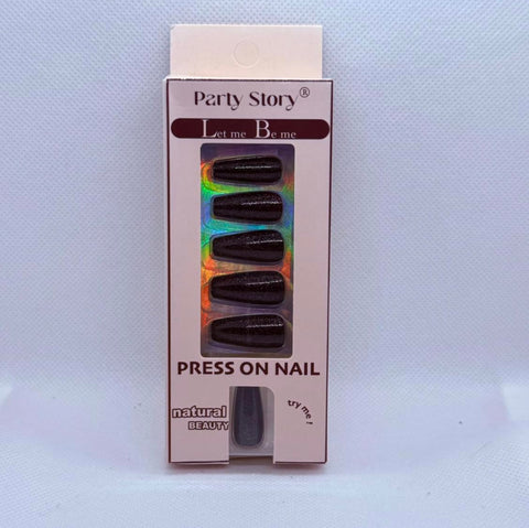 Glitter Press On Nails Set – Long Lasting Sparkle, 10 Colors – Salon Finish | Long-Lasting, Salon-Quality, Easy Application (Black)
