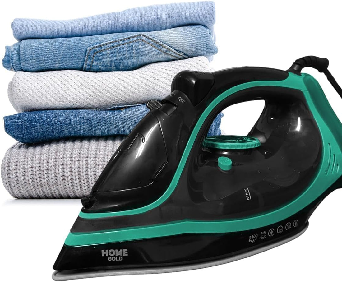 Steam Iron 2600W Ceramic Soleplate with Variable Steam and Spray, Rapid Heat, Dry/Steam Modes, Advanced Safety Features, HG-803 (cyan)
