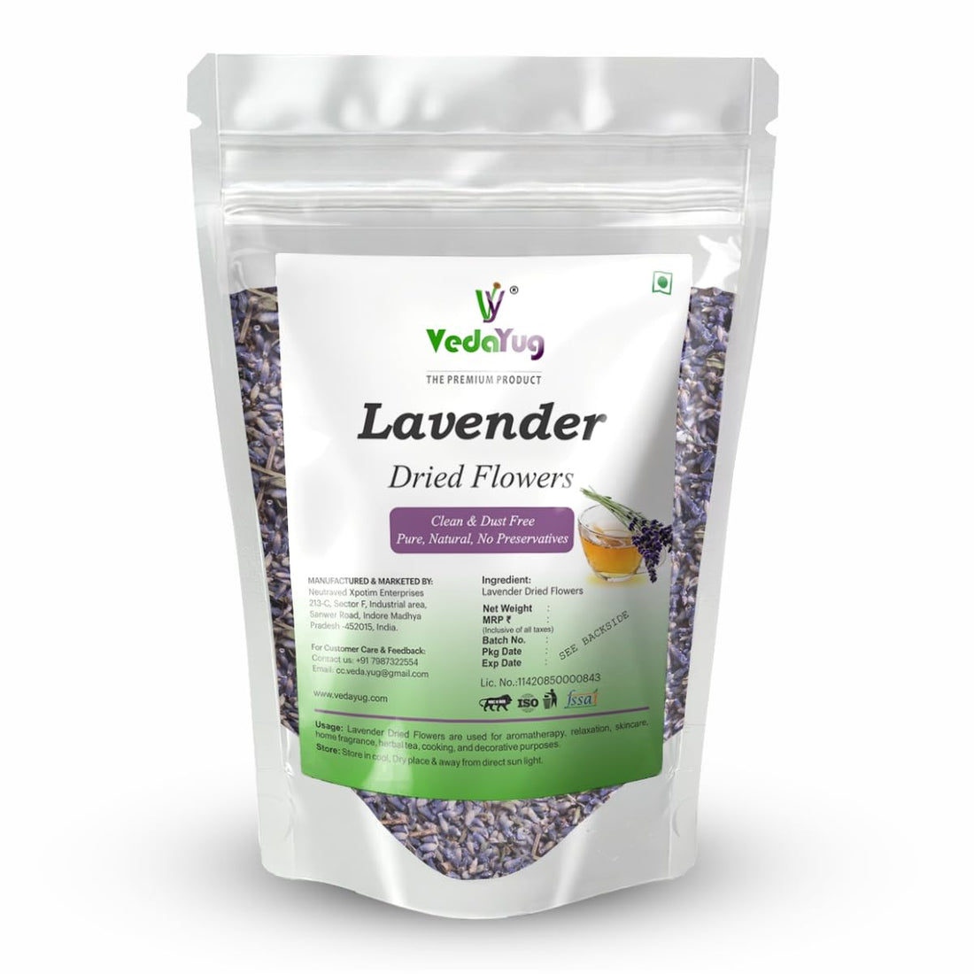 VY VedaYug Lavender Dry Flowers | 100g Resealable Pouch | Lavender Herbal Tea | Dried & Fragrant | Culinary Grade for Infusions | Suitable for DIY Candles, Soaps & Crafts