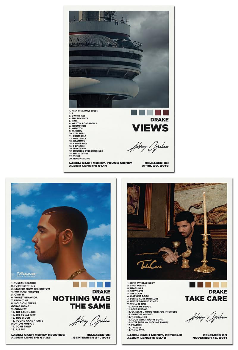 A Set of 3 canvas posters,Drake Poster Nothing Was The Same Poster, Album Aesthetics 3 Piece Set,12x18IN Canvas Prints Unframed Set of 3