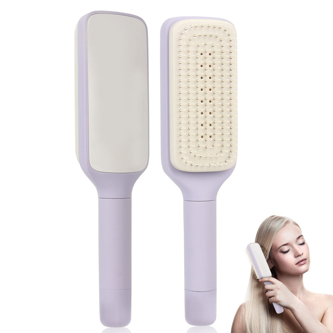 Self-Cleaning Hair Brush, Organic Hair Brush Without Pulling, Detangler Brush, Rotating Design, Professional Detangling Brush for Wet, Dry Hair, Women, Men (Purple)