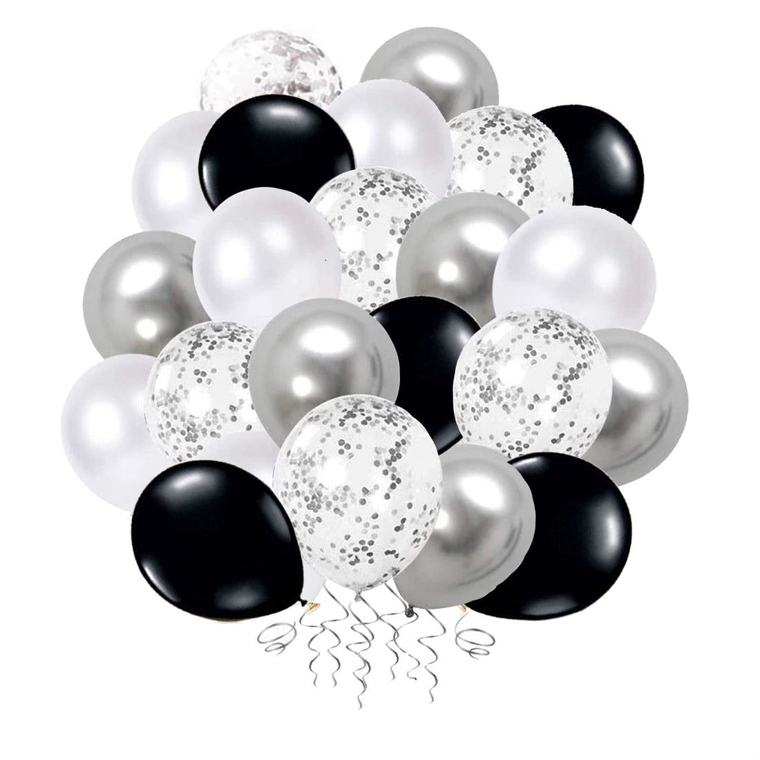 60Pcs Balloons Set, 12 Inches silver Black and White Balloons Metallic Latex Balloons Confetti Balloons Helium Balloons for Wedding Birthday Shower Baby Shower Party Decoration (Black+silver)