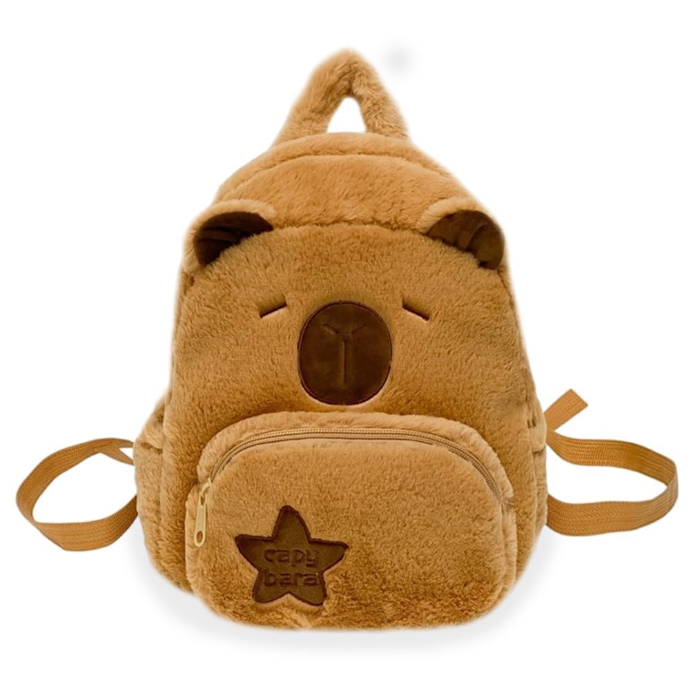 KASTWAVE Capybala Plush Backpack, Cute Capybala Backpack, Versatile Students Crossbody Bag School Bags for Boys and Girls, Birthday Gifts for Kids (23x10x27CM)
