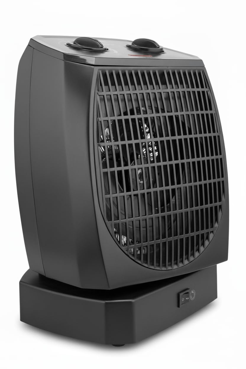 Sonai Comfy Fan Heater Electric Fan 2 Heating Levels, 1000/2000 Watt - Adjustable Thermostat - Swivel Base, Black