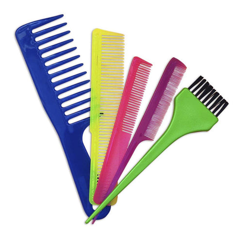 Kit of Combs for All Hair Types Women and Men + Brush for Dye Application, Rat Tail Comb, Axe Comb, Graduated Comb and Cutting Comb.