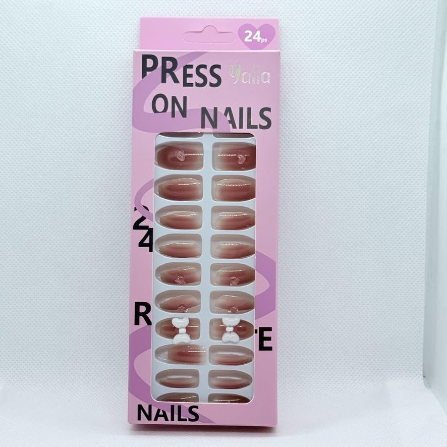 Press On Nails Almond Shape Professional Nail Art – 8 Colors & Designs, Salon Finish Luxury Fake Nails for Women (Dark Pink Ombre)