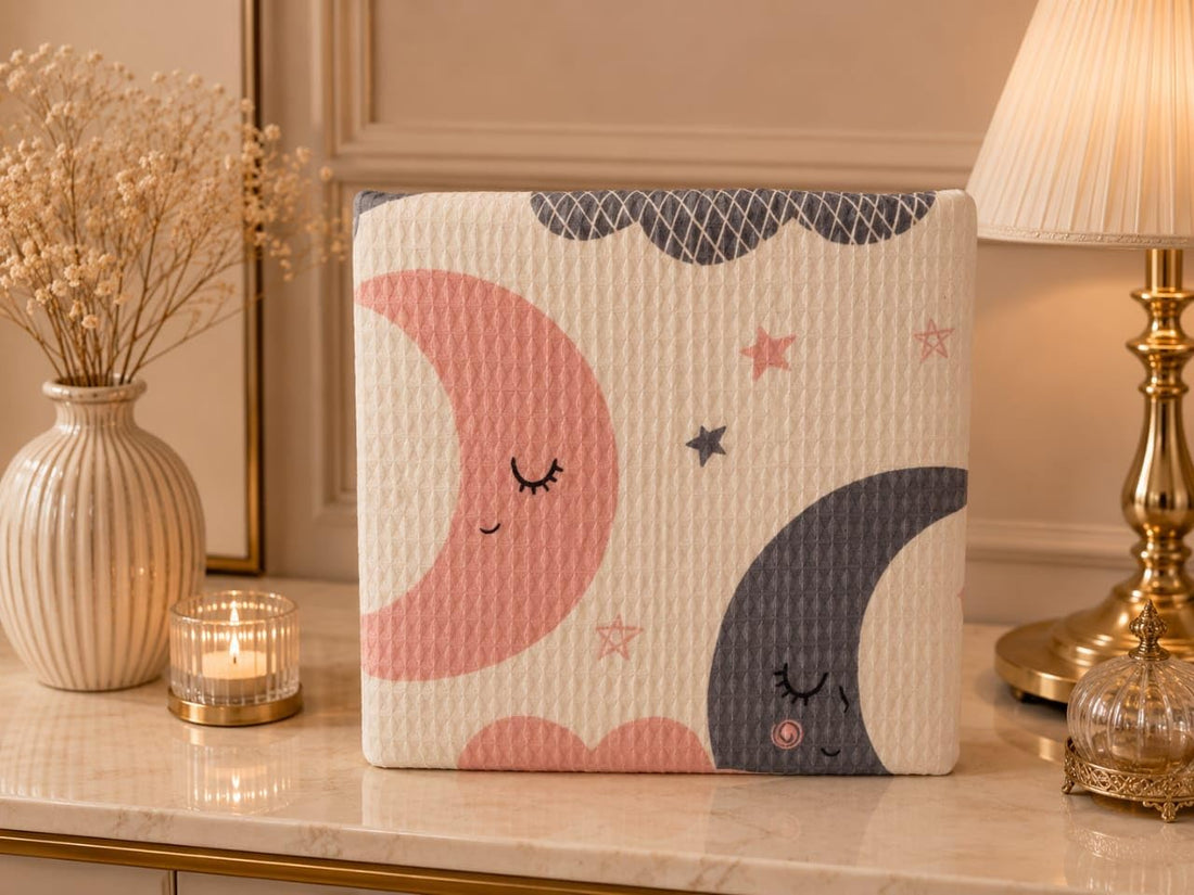 Soft Cotton Coverlet for Crib, Moon and Stars Design, Size 100-120 cm, Soft Layer