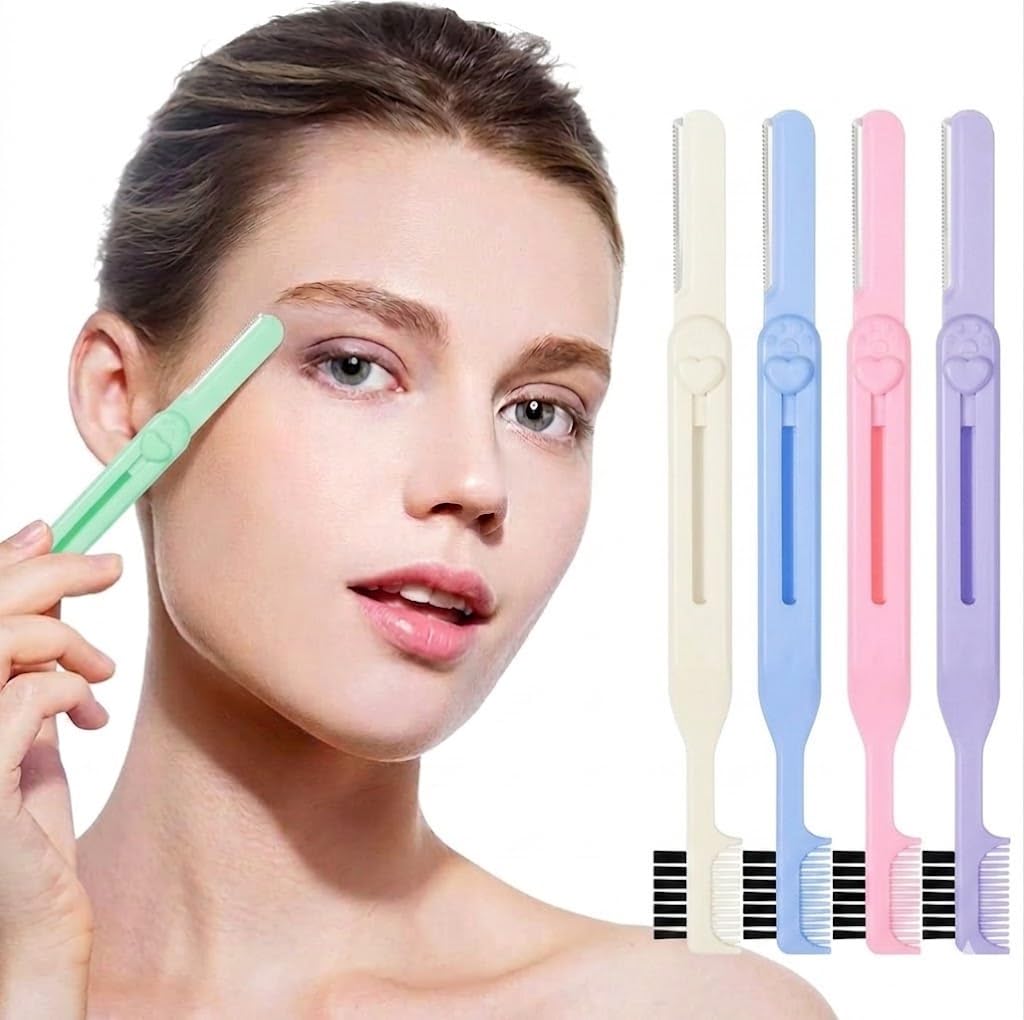 Bikini Razor and eyebrown razor and comb for Women | 3 in 1 Scalable Multi-function Eyebrow Trimmer Face Shaver With Eyebrow Brush - multicolor-1pc