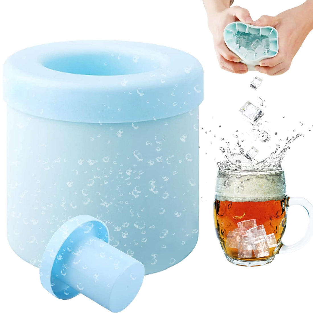 Silicone Ice Cube Maker Cup, Decompress Ice Lattice Cylinder 3D Mini Ice Cubes Maker Press-Type Easy-Release Ice Maker Tray Small Ice Bucket Holds to 60 Ice Cubes Cube Mold