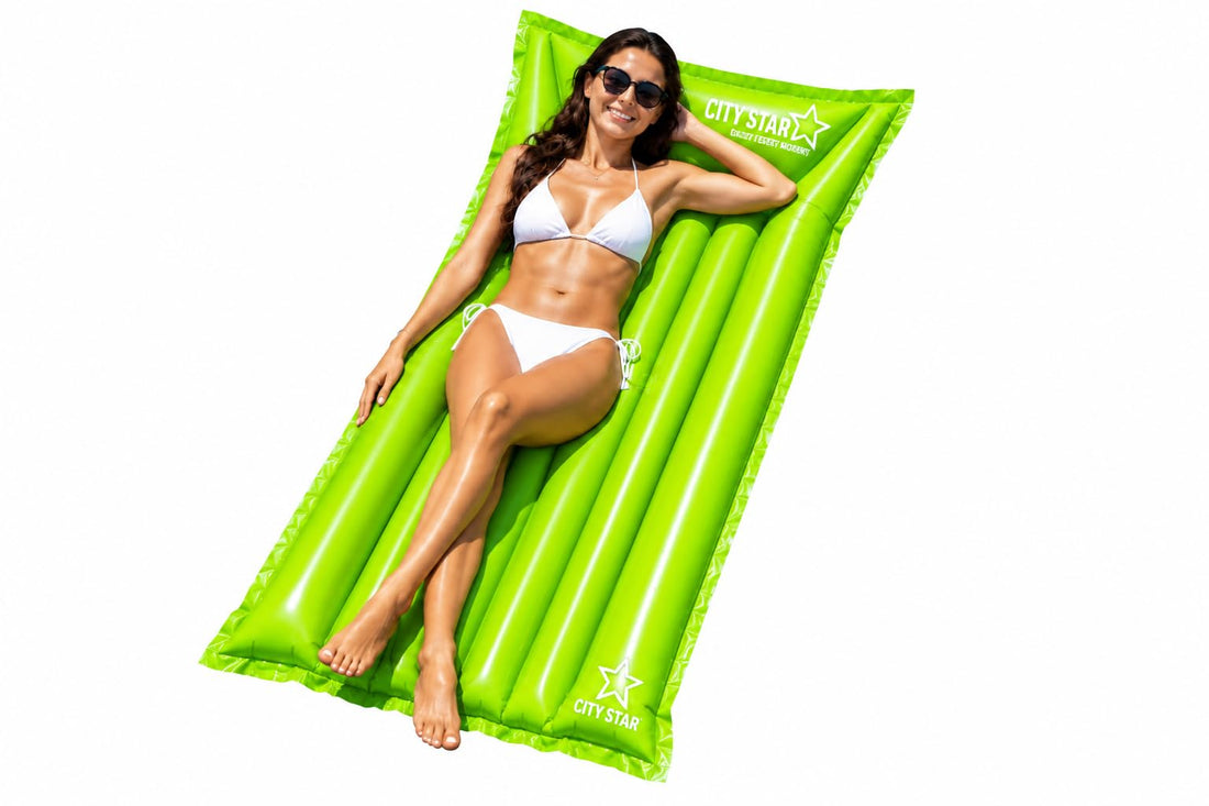 Premium Inflatable Pool Lounger, Floating Air Mattress with Comfortable Pillow, Durable PVC Water Hammock for Adults, Lightweight Travel-Friendly Pool Float Green
