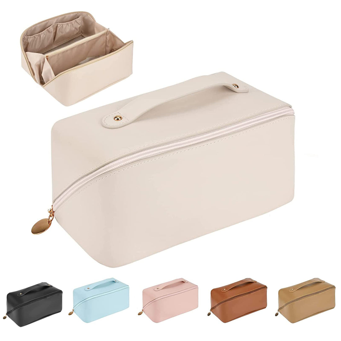 Waterproof Cosmetic Bag Makeup Bag Travel PU Cosmetic Toiletry Bag Makeup Leather Toiletry Bag for Travel, Bathroom and Storage, white, Casual