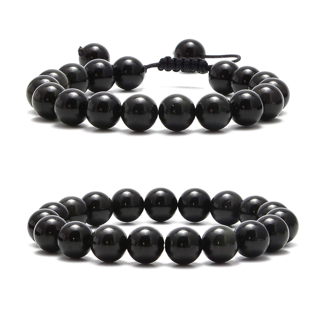 NCB Natural Semi-Precious Gemstone Beaded Pairing Bracelets Set 2-Styles Bead and Adjustable Bracelets Set for Friendship or Couples Combo, 10mm, Stone, not known