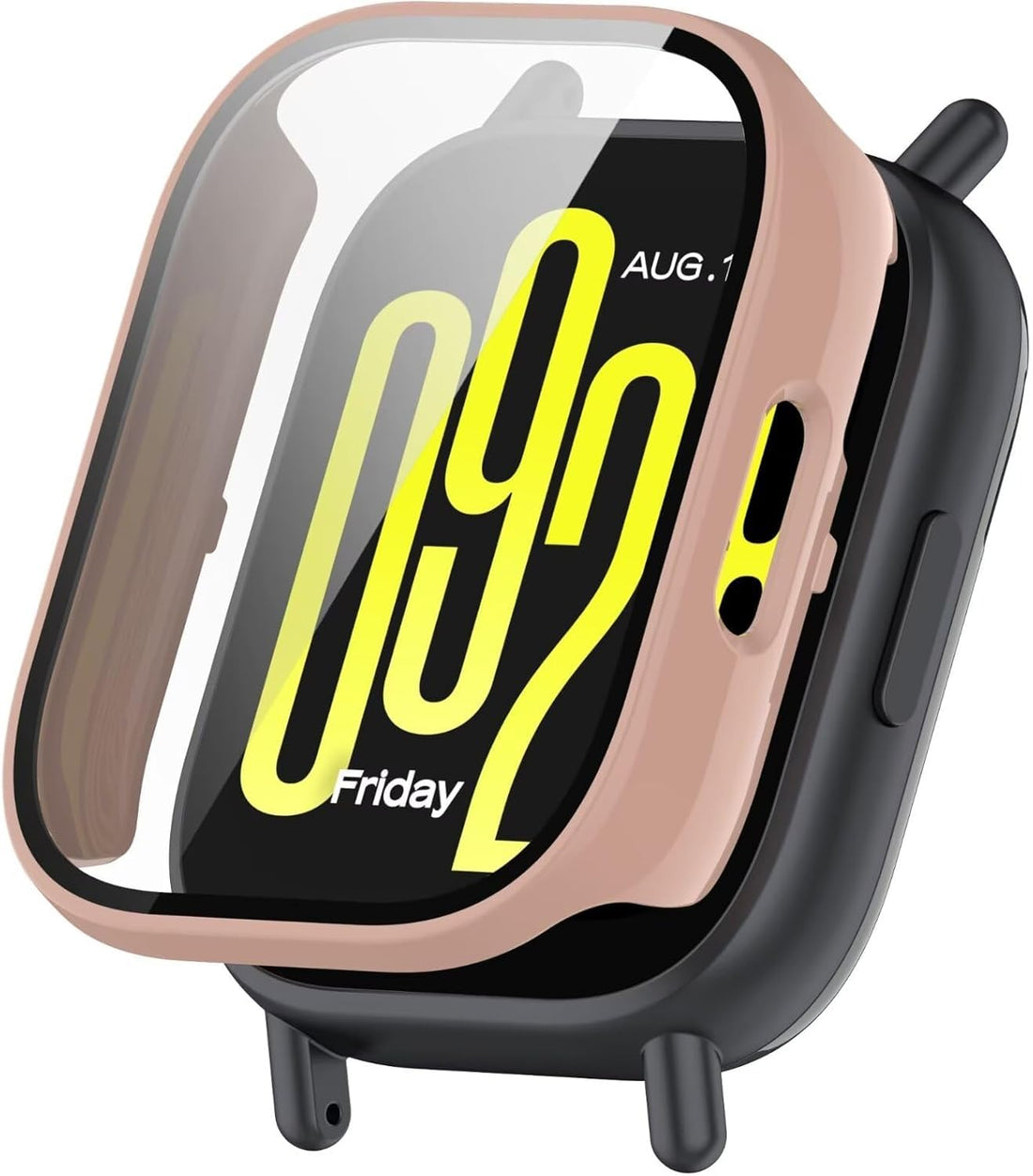 PC Case Compatible with Xiaomi Redmi Watch 5 Active, Protective Bumper Cover with Built-in Tempered Glass Screen Protector, Hard Shockproof Overall Shell Guard for Redmi Watch5 Active (Pink)
