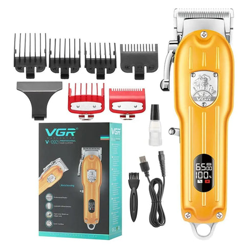 Vgr V-092 Professional Corded & Cordless Hair Clipper, Salon Trimmer With Digital Led Display, 6 Cutting Guide Combs, 300 Min Runtime, 2500Mah Lithium Battery (Gold) 1 Year Warranty