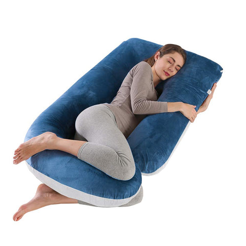Moro Moro 3 Pregnancy J Shaped Full Body Pillow For Back, Legs, Neck, Hips (Light Grey/Navy Blue)