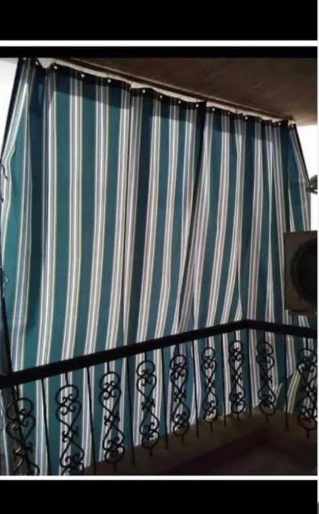 Outdoor Striped Balcony Curtain, Modern Style, Blue and White, Waterproof