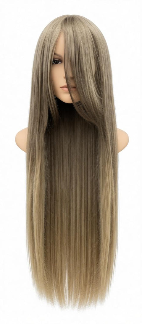 Long Straight Synthetic Hair Wig - Dense Volume, Smooth Finish, No Tangle Design, Adjustable Straps for Secure Fit, Perfect for Weddings, Parties, or Everyday Use (Ash blonde)