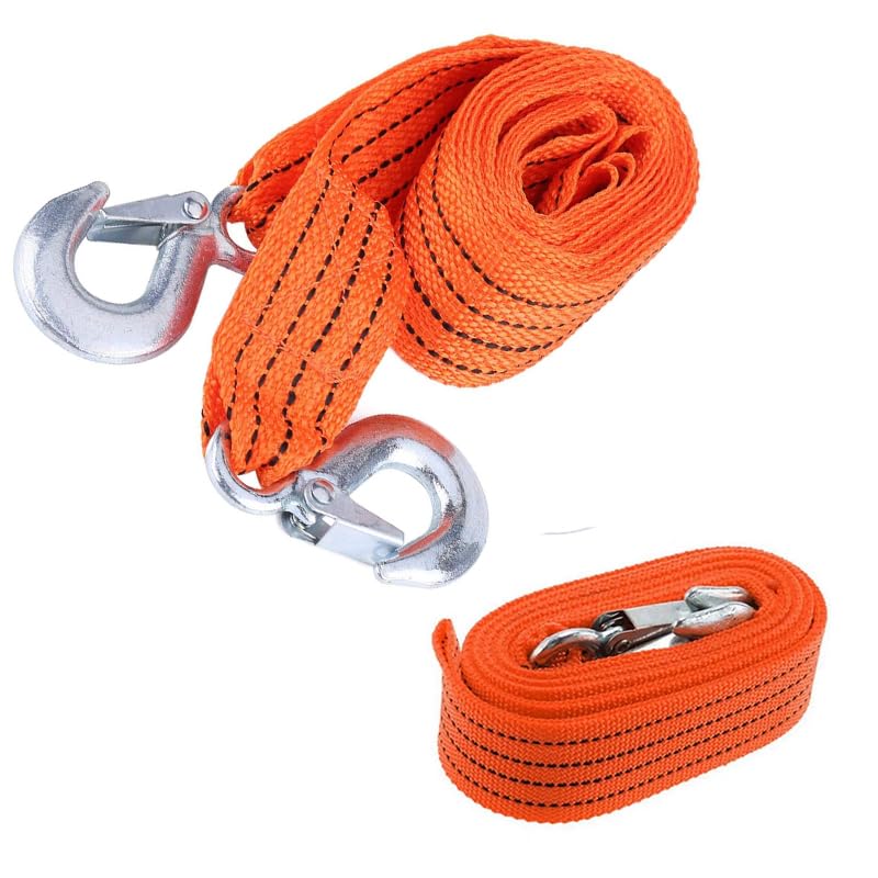 Kapper Trade Heavy Duty Tow Rope for Cars, Trailers, Nylon with Safety Hooks for Car Towing, Vehicle and Emergency Insurance (4 Meter, Orange, 3 Ton) - KaberTrade