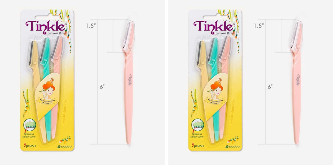 Dorco Tinkle Durable Eyebrow Razor with Protective Case, 3 Blades) 1 Item (Pack of 2)