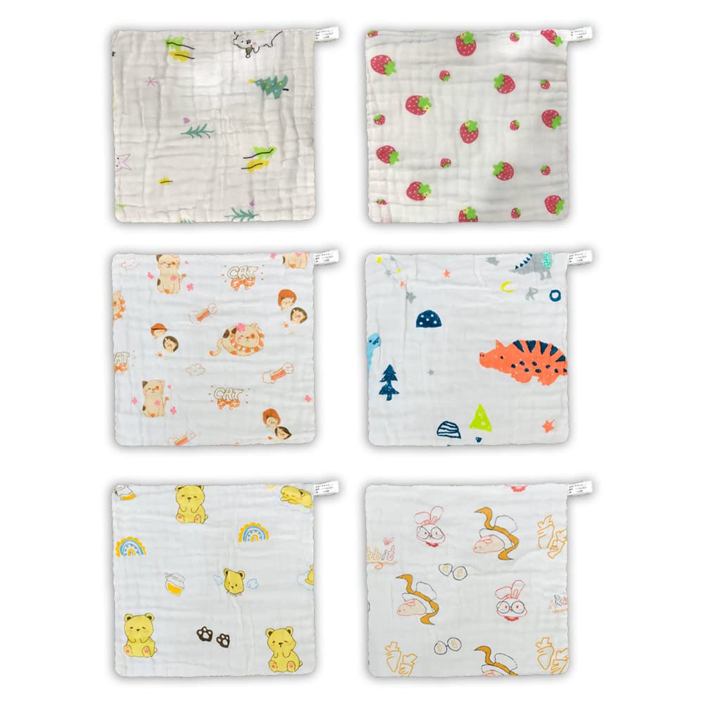 MARGOUN Baby Muslin Washcloths Soft Face Cloths for Newborn 30 * 30 cm, Absorbent Bath Face Towels, Baby Wipes, Burp Cloths or Face Towels (6 pack B)