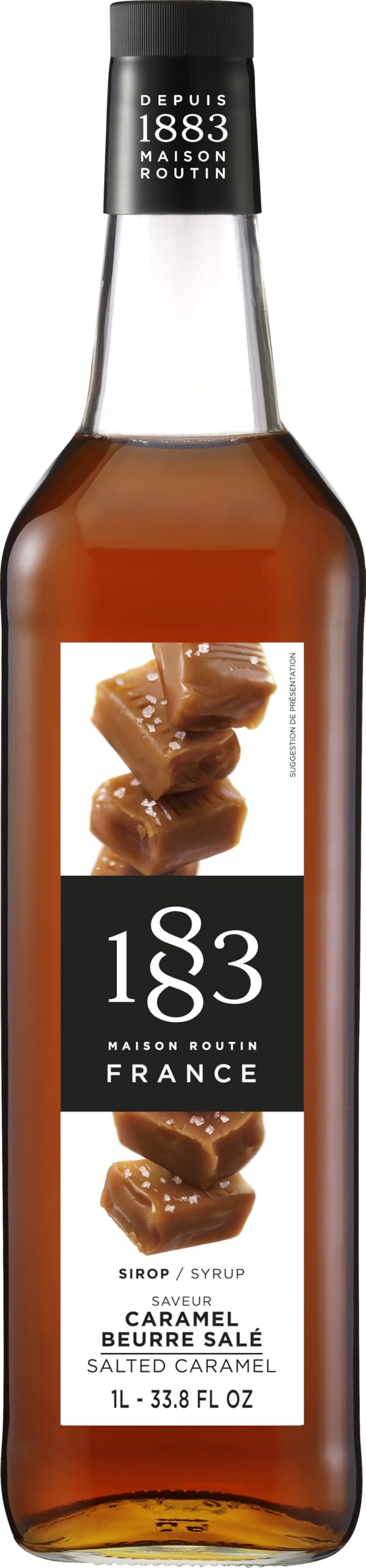 1883 MAISON ROUTIN FRANCE, Salted Caramel Syrup, Glass Bottle, 1 Liter, Made in France