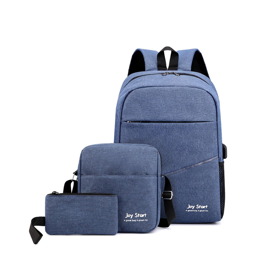 3Pcs Travel Laptop Backpack, College School Computer Bag with USB Charging Port for Men & Women Fits 15.6 Inch Notebook (Blue)