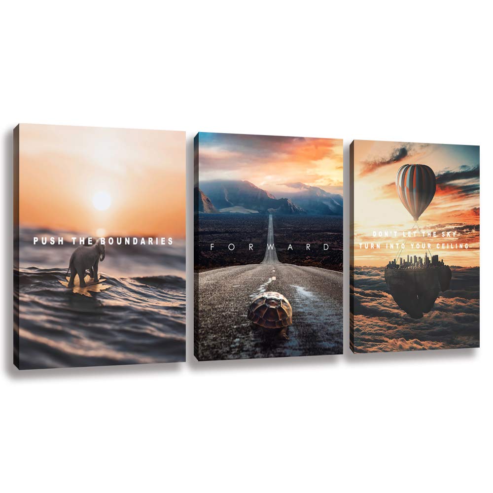Halioyo Motivational Canvas Wall Art Entrepreneur Office Wall Decor Inspirational Poster Print Elephant Painting Picture Home Decoration for Bedroom Framed Artwork 16inch x24inch x3pieces