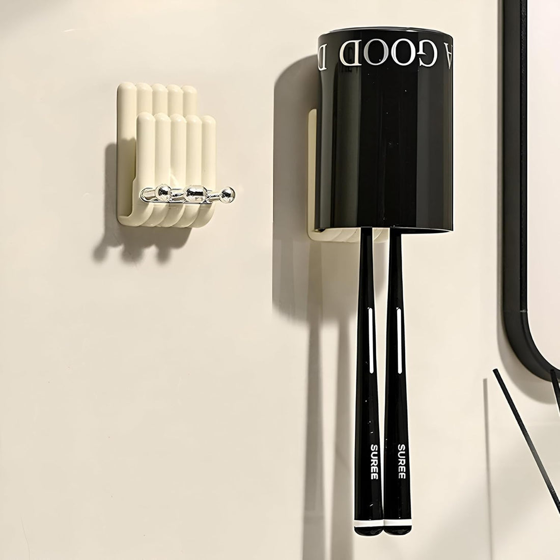 Modern Acrylic Toothbrush Holder with Cup Wall Mounted Bathroom Organizer for Electric Toothbrushes and Paste Sleek Minimalist Design Black or White