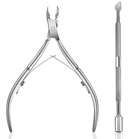 Khazna Cuticle Pusher Cuticle Cutter Set, Surgical Grade Stainless Steel Cuticle Trimmer & Cuticle Nipper, for Fingernails and Toenails Care, Durable Gel Nail Polish Remover Pedicure Manicure Tools