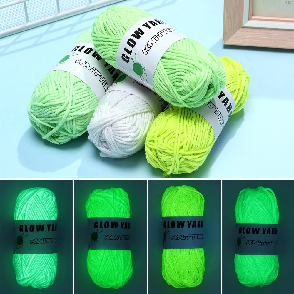 Phosphorescent Cotton Crochet Yarn Set for Hand Embroidery and Knitting (Luminous, Yarn Balls, Embroidery Stitches)