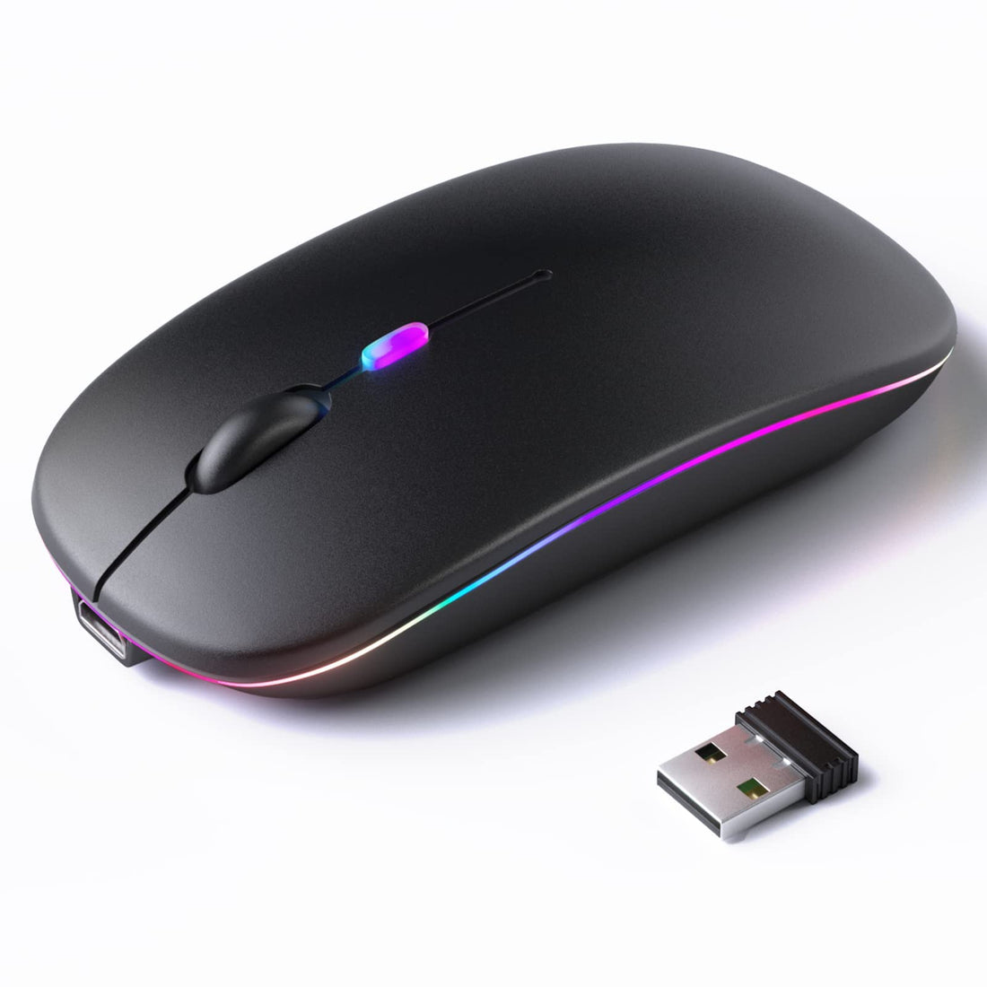 Yakiter Wireless Mouse, LED Slim Dual Mode (Bluetooth 5.1 + USB) 2.4GHz Rechargeable Silent Bluetooth Wireless Mouse, Computer Mice with USB Receiver