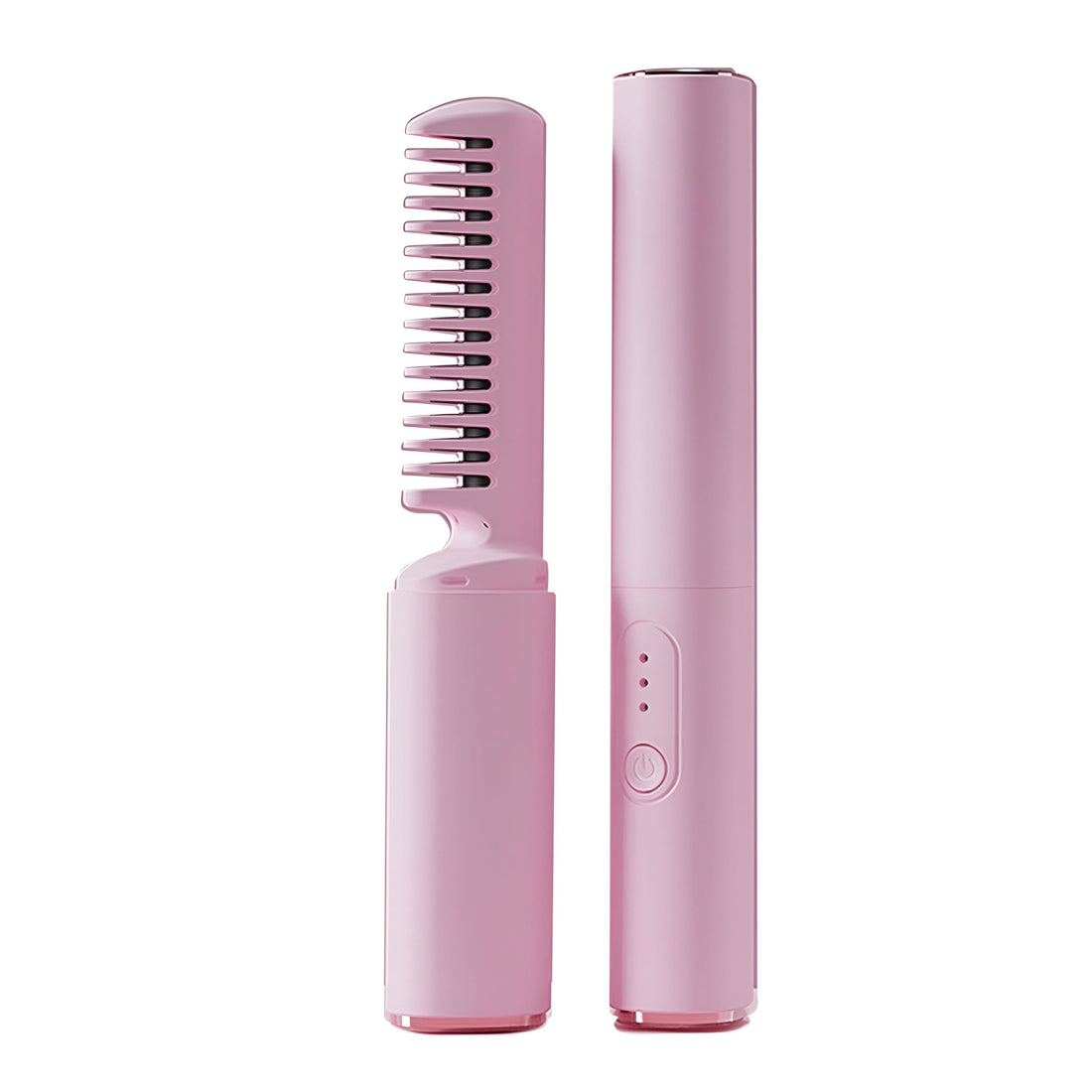 Wireless Hair Comb - Portable USB Rechargeable Mini Hair Straightener Comb for Lazy Styling & Quick Touch-Ups – Perfect for Travel and On-the-Go Straightening & Curling Needs (Pink, 2PCS)