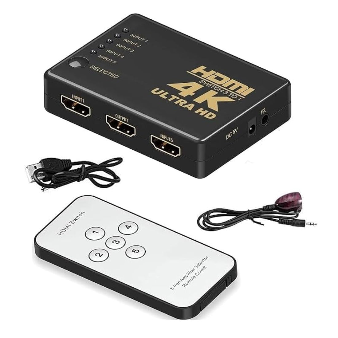4K HDMI Switch 5-Port Switcher Selector Box with Remote Control Supports HDR & HDCP Full HD 4K/1080p/3D Supported for PS3 PS4 Xbox TV STB PC Player Laptop HDTV etc