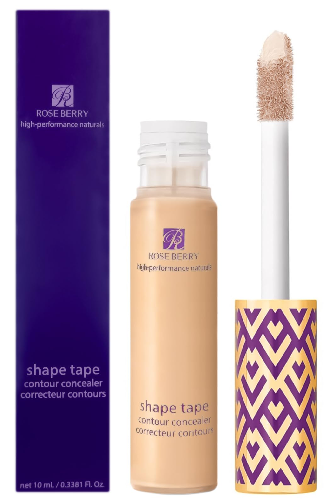 Rose Berry - Contour Concealer, Shape Tape Correcteur Contours With Soft Applicator, Cruelty Free Vegan Face Concealer For Under Eye Makeup, Spot Concealing, 10 ML, Model RB-CL0465 (203)