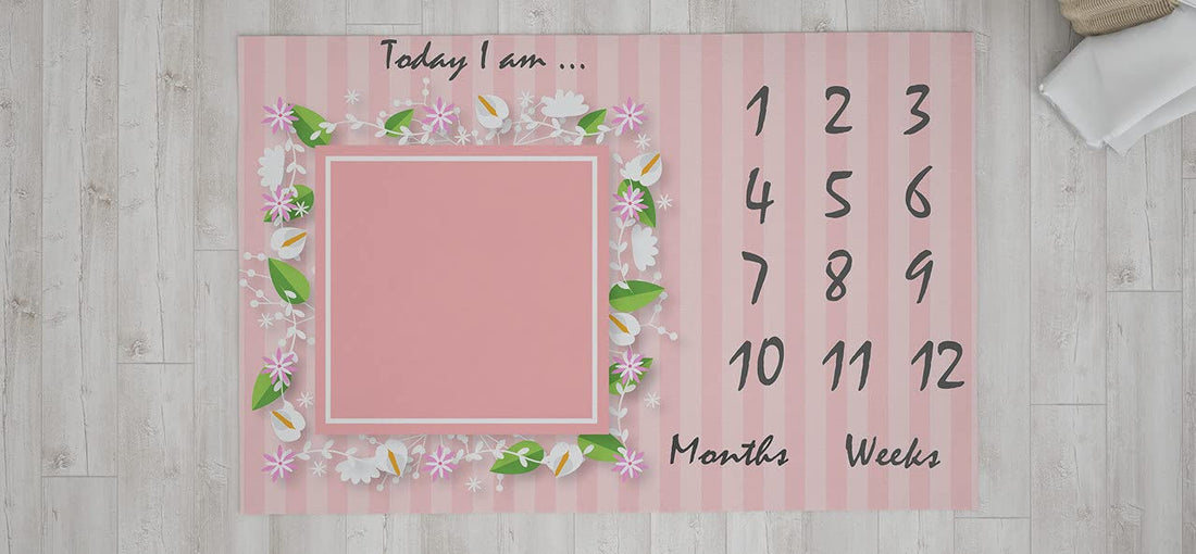 HomePrint Milestone Blanket for Baby 110X 90 CM Italian Velvet Comes with a Circular Metal Ring , 2725619342478