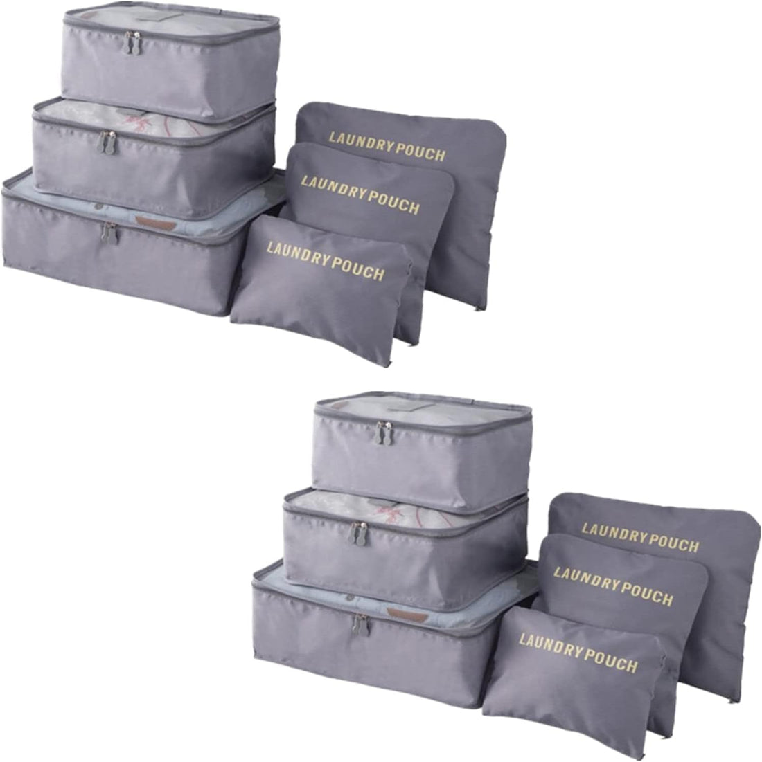 6 PCS/2 Set total of 12 PCS Travel Storage Bags Set Clothes Tidy Packing Cubes Luggage Organizer Pouch Waterproof t Oxford Mesh Cloth Travel Bag Organizer (Grey 12PCS)