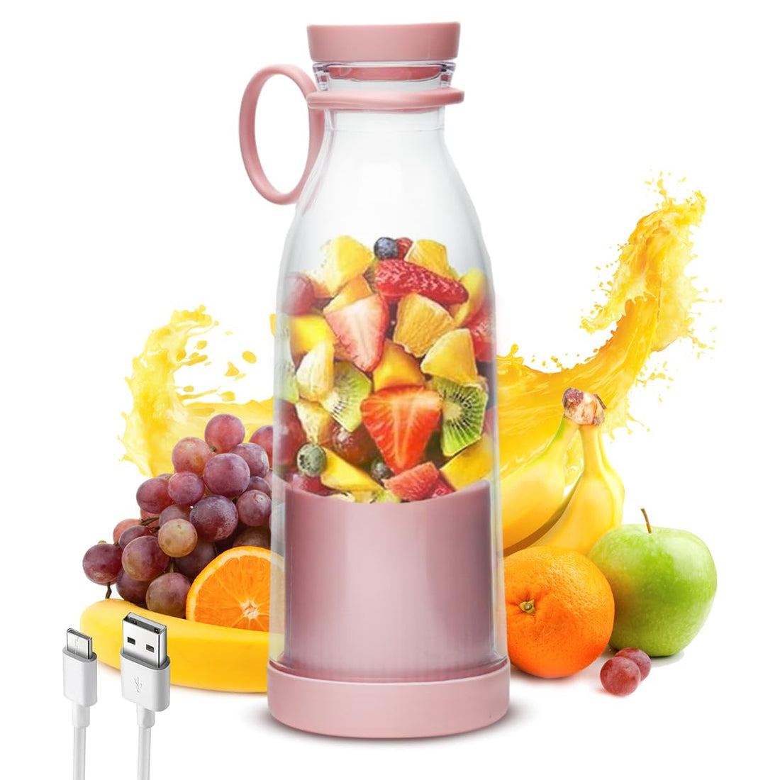 Portable Blender Mini Multi-Function, Portable Mini Blender for Shakes and Smoothies - Perfect for Sports, Travel, and Outdoor Adventures - 420ml Capacity, 40W Power, 420ml (Pink)