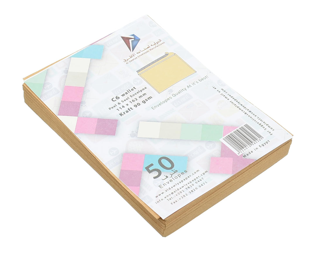 SONIX AL-DAWLYA C6 Envelopes 90g Kraft Self-Adhesive, 50-Pack