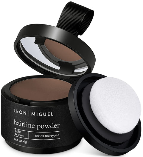 LEON MIGUEL Hairline Powder - Waterproof Hair Concealer for Concealing Roots for Women and Men, Invisible Hair Makeup for Hair Thickening - 4 g | Light Brown